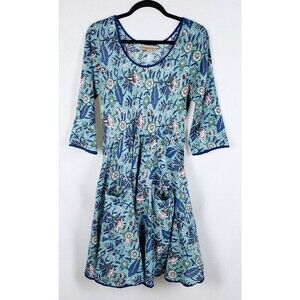 Passementrie Dress Womens S Blue A-Line Floral Made in India Fit Flare Pockets